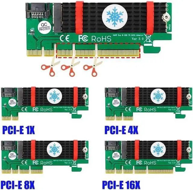 Alt view image 3 of 6 - NGFF M.2 B Key SATA Bus SSD to SATA3 Adapter PCI Express x1 x4 x8 x16 Slot SATA Cable Heatsink Suppor 2230 2242 2260 2280 M2 SSD