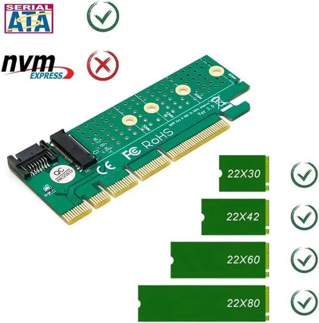 Alt view image 2 of 6 - NGFF M.2 B Key SATA Bus SSD to SATA3 Adapter PCI Express x1 x4 x8 x16 Slot SATA Cable Heatsink Suppor 2230 2242 2260 2280 M2 SSD