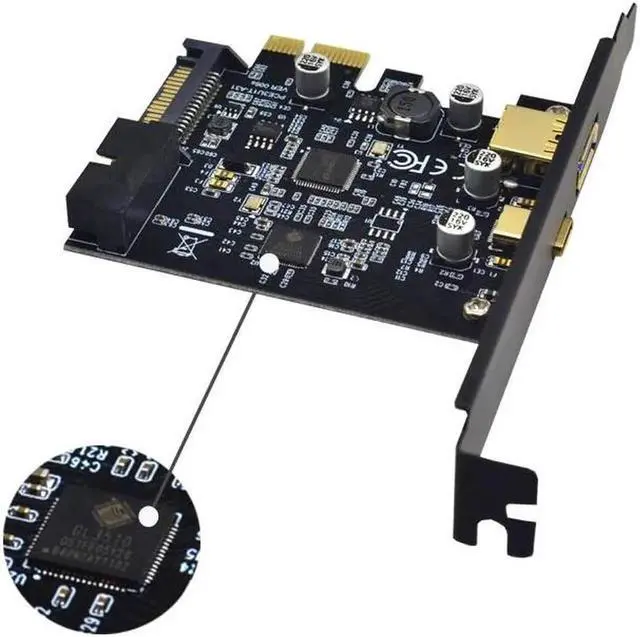Alt view image 2 of 6 - PCI E Card USB 3.0 PCI E Expansion Card Adapter External USB3.0 Port + 2.4A Fast Charge Internal 19pin Header SATA Power