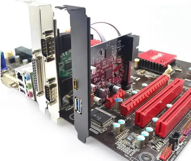 Alt view image 3 of 6 - PCI E Card USB 3.0 PCI E Expansion Card Adapter External USB3.0 Port + 2.4A Fast Charge Internal 19pin Header SATA Power