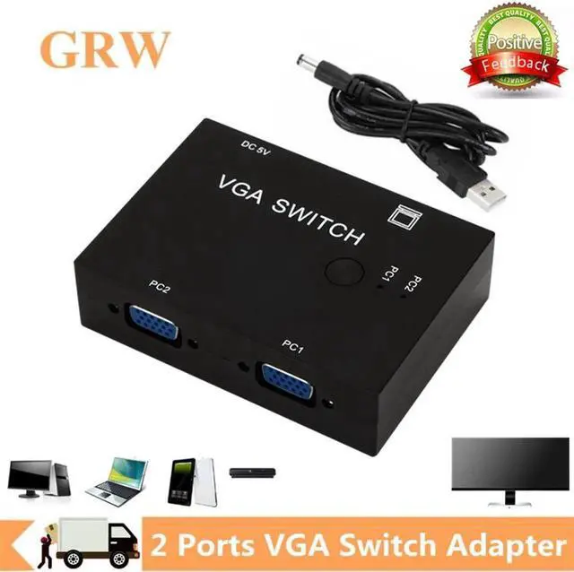 Main image of 2 In 1 Out VGA Switcher 2 Port VGA Switch Box for Consoles Set-top Boxes 2 Hosts Share 1 Display Notebook Projector