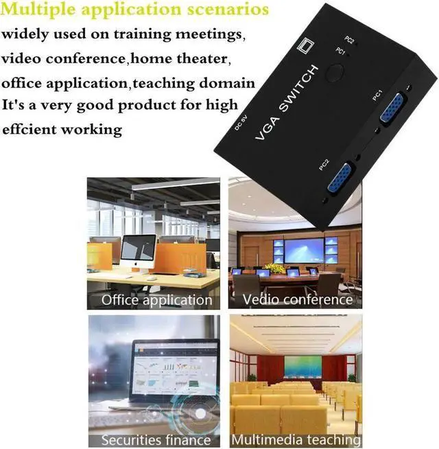 Alt view image 2 of 6 - 2 In 1 Out VGA Switcher 2 Port VGA Switch Box for Consoles Set-top Boxes 2 Hosts Share 1 Display Notebook Projector