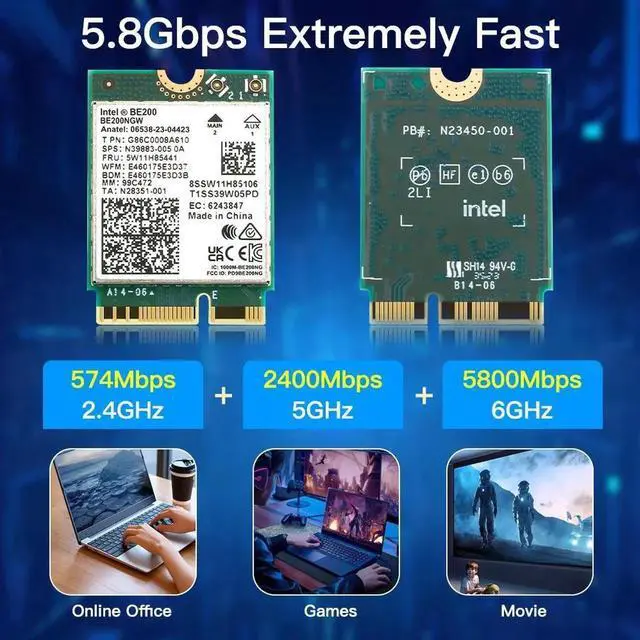 Alt view image 6 of 6 - New WiFi 7 Intel BE200 Wireless Wifi Card Bluetooth 5.4 Tri Band 2.4G/5G/6GHz 5.8 Gbps M.2 NGFF Network Adapter for Win10/11