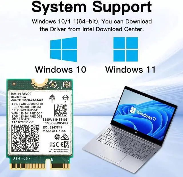 Alt view image 4 of 6 - New WiFi 7 Intel BE200 Wireless Wifi Card Bluetooth 5.4 Tri Band 2.4G/5G/6GHz 5.8 Gbps M.2 NGFF Network Adapter for Win10/11