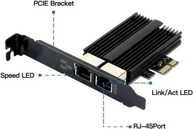 Alt view image 2 of 7 - 2.5Gbps PCIe Network Card Dual RJ45 Port Adapter with Intel I226 Chipset 2500/1000/100Mbps PCI Express Gigabit Ethernet NIC Card RJ45 LAN Port Controller for Desktop Gaming Office