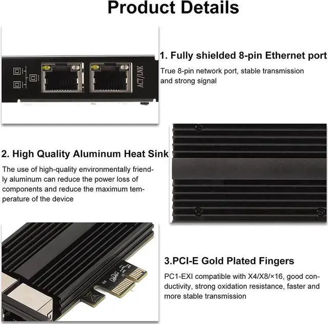 Alt view image 6 of 7 - 2.5Gbps PCIe Network Card Dual RJ45 Port Adapter with Intel I226 Chipset 2500/1000/100Mbps PCI Express Gigabit Ethernet NIC Card RJ45 LAN Port Controller for Desktop Gaming Office