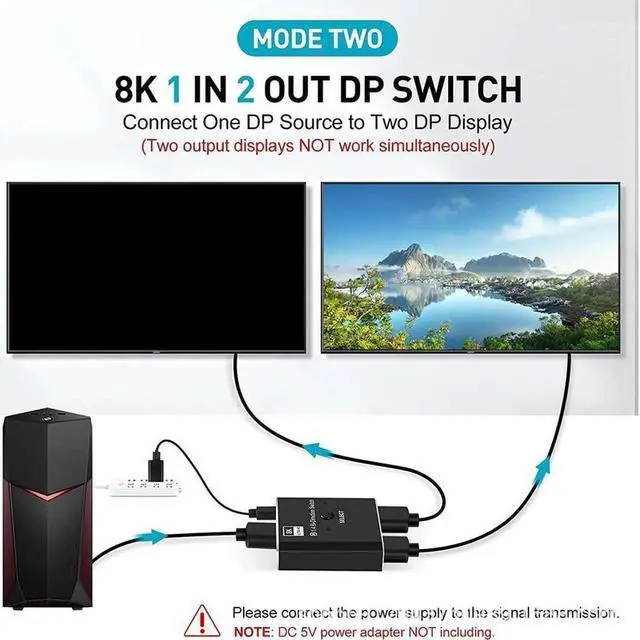 Alt view image 6 of 6 - 8K DP Switch Bidirectional Displayport 1.4 Switcher Displayport Splitter Convertor for Monitor Projector TV PC Laptop
