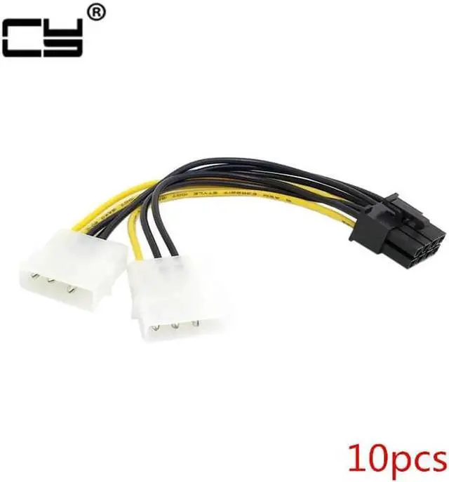 Main image of 10pcs 6 inch 2 x Molex 4 pin to 8-Pin PCI Express Video Card Pci-e ATX PSU Power Converter Cable - Molex to Pcie 8 pin Adapter