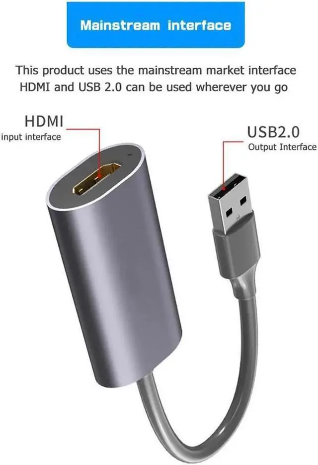 Alt view image 7 of 7 - 1080P USB 2.0 HDMI Video capture Card Grabber Record Box Record via DSLR Camcorder Compatible with VLC/OBS/Amcap for Live Streaming Broadcasting Video Recording