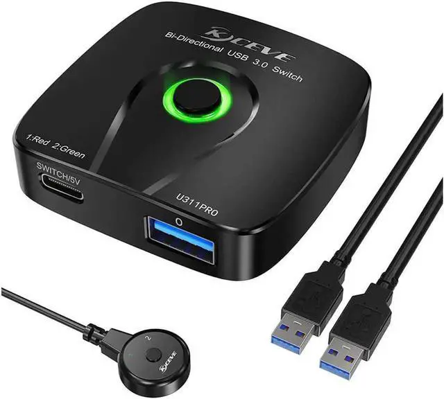 Main image of USB 3.0 Switch, Bi-Directional USB 3.0 Switch Selector, 2 in 1 Out / 1 in 2 Out USB Switcher for 2 PCs Share 1 USB Device or 1 PC Share 2 USB Device, Come with Wired Control and 2 USB 3.0 Cables