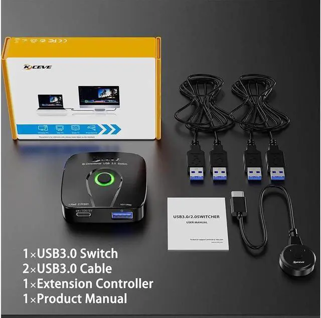 Alt view image 5 of 7 - USB 3.0 Switch, Bi-Directional USB 3.0 Switch Selector, 2 in 1 Out / 1 in 2 Out USB Switcher for 2 PCs Share 1 USB Device or 1 PC Share 2 USB Device, Come with Wired Control and 2 USB 3.0 Cables