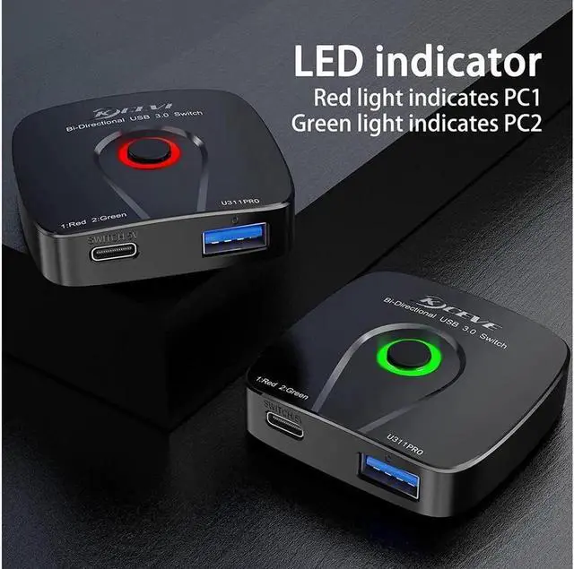 Alt view image 3 of 7 - USB 3.0 Switch, Bi-Directional USB 3.0 Switch Selector, 2 in 1 Out / 1 in 2 Out USB Switcher for 2 PCs Share 1 USB Device or 1 PC Share 2 USB Device, Come with Wired Control and 2 USB 3.0 Cables