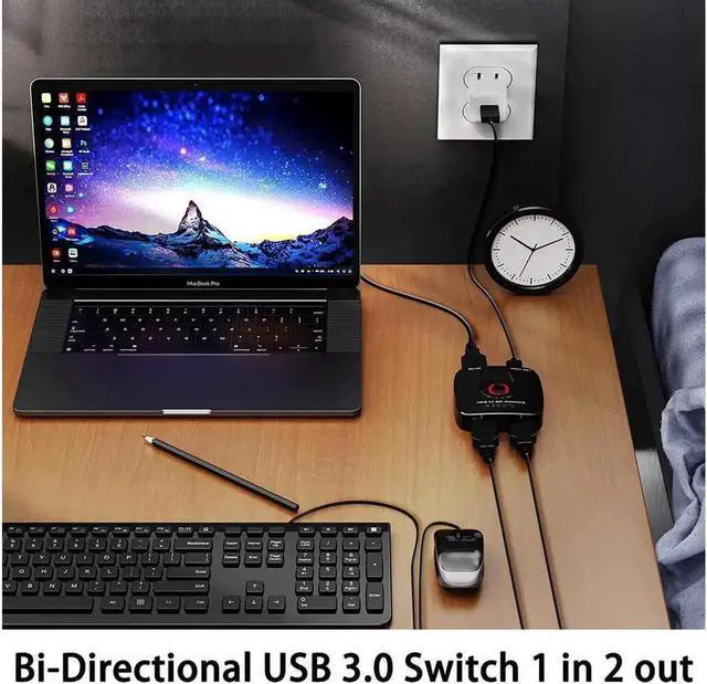 Alt view image 4 of 7 - USB 3.0 Switch, Bi-Directional USB 3.0 Switch Selector, 2 in 1 Out / 1 in 2 Out USB Switcher for 2 PCs Share 1 USB Device or 1 PC Share 2 USB Device, Come with Wired Control and 2 USB 3.0 Cables