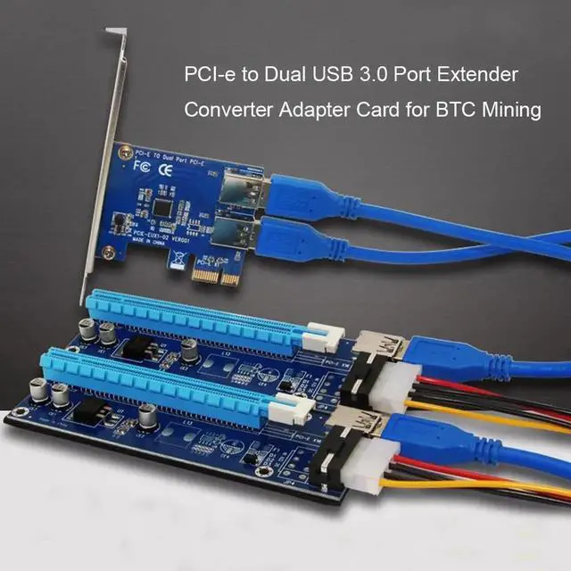Alt view image 2 of 3 - PCI-E 1 to 2 PCI express 1X slots Riser Card with 2pcs 6pin Riser card USB 3.0 Cable 15 to 6pin power PCIe Port Multiplier Card