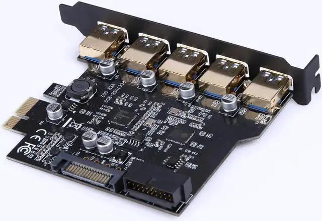 Alt view image 4 of 5 - Super speed PCI-E to USB 3.0 19-Pin 5 Port PCI Express Expansion Card SATA 15PIN Power Connector for Desktops
