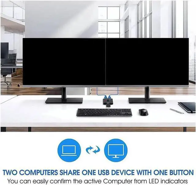 Alt view image 5 of 7 - USB 3.0 Switch Selector, Bi-directional USB 3.0 KVM Switch 5Gbps 2 in 1 Out / 1 in 2 Out USB 3.0 Switcher Adapter for Keyboard, Mouse, Scanner, Printer (with 2x USB 3.0 Cables)