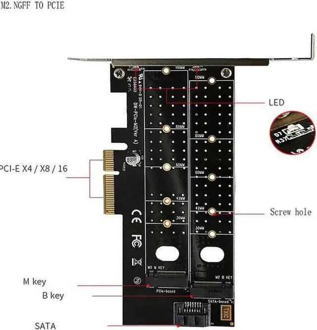 Alt view image 4 of 4 - Aomoproing Great-Q PCI-E PCI Express 3.0 to NVME M.2 NGFF SSD 110mmM_Key and B_Key PCIE pcie M2 riser card