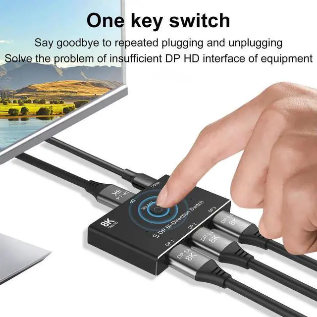 Alt view image 6 of 6 - Switch 3 Port DP 1.4 Switcher Box Bi-Direction 1X3 or 3x1 32.4Gbps 8K@60Hz 4K@144Hz HDR for Display Port PC monitor