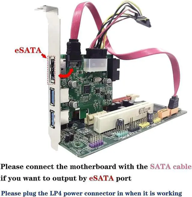 Alt view image 6 of 6 - Aomoproing PCIe to Dual USB 3.0 & 1 Port Power eSATA Expansion Card Hub Controller Adapter with Internal 19-Pin Connector For Desktop PC