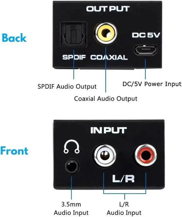 Alt view image 2 of 4 - Analog to Digital Audio Converter ADC Analog RCA L/R 3.5mm to SPDIF Coaxial Audio Converter with 3.5mm Jack Input