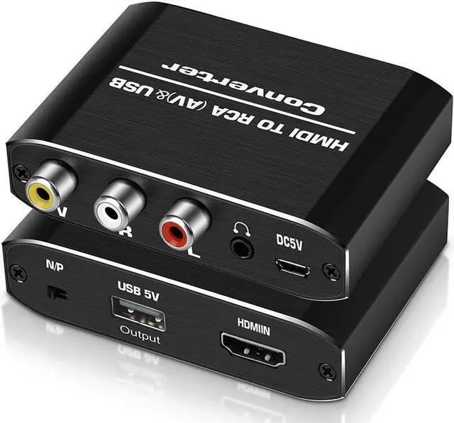 Main image of HDMI to RCA Converter, Aluminum 1080P HDMI to AV 3RCA CVBS Composite Adapter with 3.5mm Aux Audio,Supports PAL/NTSC for TV Stick Roku PS3,PC Laptop, Xbox, DVD,HDTV (Black)