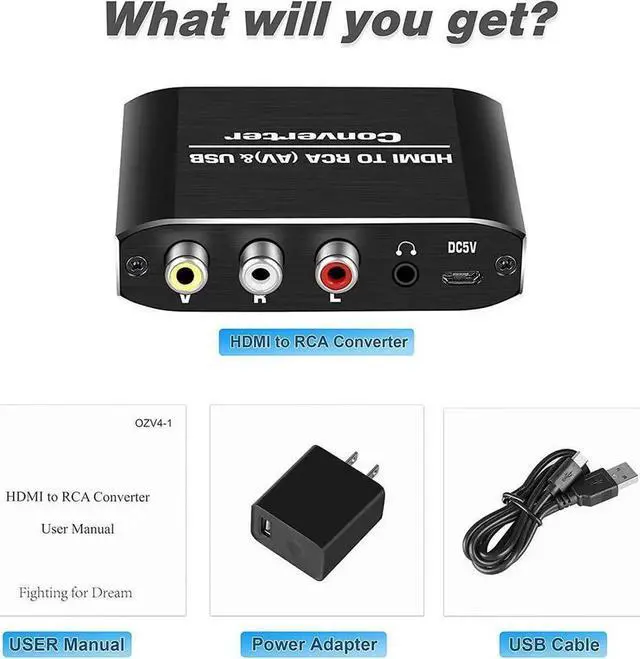 Alt view image 2 of 7 - HDMI to RCA Converter, Aluminum 1080P HDMI to AV 3RCA CVBS Composite Adapter with 3.5mm Aux Audio,Supports PAL/NTSC for TV Stick Roku PS3,PC Laptop, Xbox, DVD,HDTV (Black)