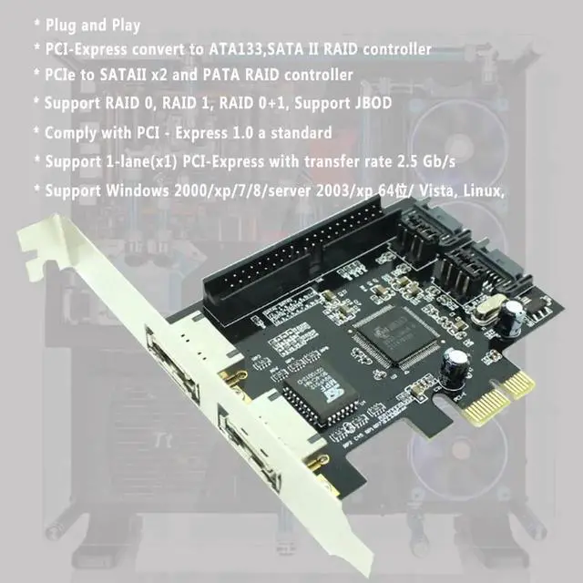 Alt view image 4 of 6 - Aomoproing PCIe express card 1Port IDE + 2port sata or eSATA combo PCI-Express RAID Controller Card for desktop PC computer support HDD/SDD