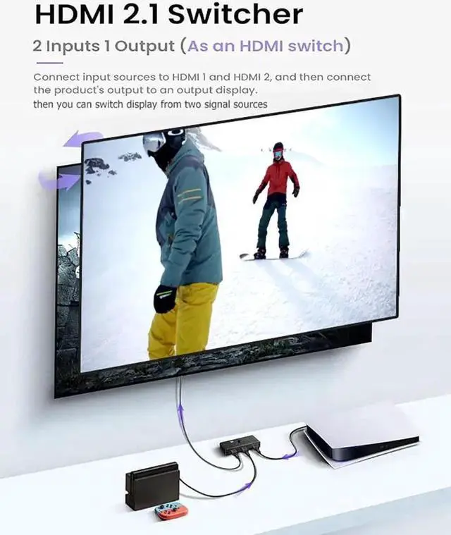 Alt view image 3 of 6 - 8K HDMI Switch 8k60hz 4K@120Hz Switcher 2 in 1 Out Bi-Direction Switch 1080p@240Hz Display Adapter Splitter Converter 1 in 2 Out