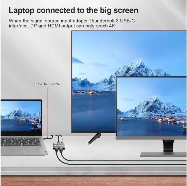 Alt view image 6 of 7 - 8K DisplayPort to DisplayPort HDMI-Compatible Splitter Adapter MST SST Mode 8K @30Hz 4K @120Hz 1 in 2 Out Directional DP1.4 Splitter Dual Monitor for DP and HD Multi Screen simultaneous displays