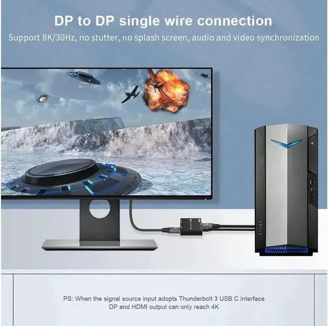 Alt view image 5 of 7 - 8K DisplayPort to DisplayPort HDMI-Compatible Splitter Adapter MST SST Mode 8K @30Hz 4K @120Hz 1 in 2 Out Directional DP1.4 Splitter Dual Monitor for DP and HD Multi Screen simultaneous displays