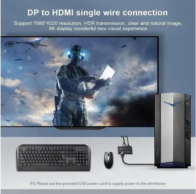 Alt view image 2 of 7 - 8K DisplayPort to DisplayPort HDMI-Compatible Splitter Adapter MST SST Mode 8K @30Hz 4K @120Hz 1 in 2 Out Directional DP1.4 Splitter Dual Monitor for DP and HD Multi Screen simultaneous displays