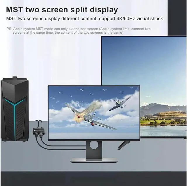 Alt view image 7 of 7 - 8K DisplayPort to DisplayPort HDMI-Compatible Splitter Adapter MST SST Mode 8K @30Hz 4K @120Hz 1 in 2 Out Directional DP1.4 Splitter Dual Monitor for DP and HD Multi Screen simultaneous displays