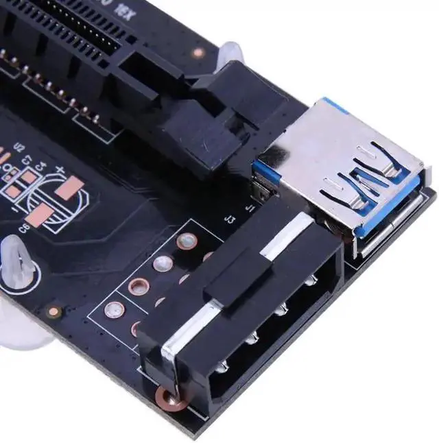 Alt view image 5 of 6 - 60cm PCIe PCI-E 1x to 16x PCI Express Riser Card USB3.0 Cable/SATA to 4Pin Riser Board Molex Power Cord for Miner Machine