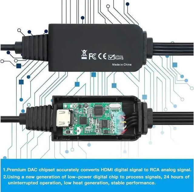 Alt view image 5 of 7 - 2M HDMI to RCA Cable Converter HDMI to AV Converter 1080P 3RCA Cvbs Composite Video Audio Full HD 1080P Audio Video