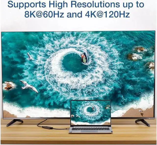 Alt view image 6 of 7 - USB C to HDMI Adapter 8K 60Hz Ultra HD Type-C to HDMI Video Converter Aluminum Thunderbolt 4 Cable Hub with Heat Emission Holes