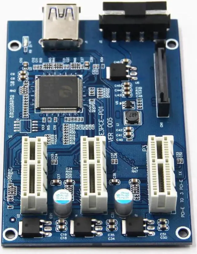 Alt view image 2 of 6 - PCIe 1 to 3 PCI Express 1X Slots Riser Card Mini ITX to External 3 PCI-e Slot Adapter PCIe Port Multiplier Card