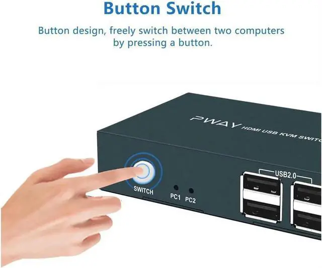 Alt view image 2 of 7 - Switch HDMI, UHD 4K @30Hz, HDMI KVM Switch 2 Port with 4 USB 2.0, Support HDMI Switch for 2 Computers Share Keyboard Mouse Printer and one HD Monitor, with 2 HDMI and 2 USB Cables