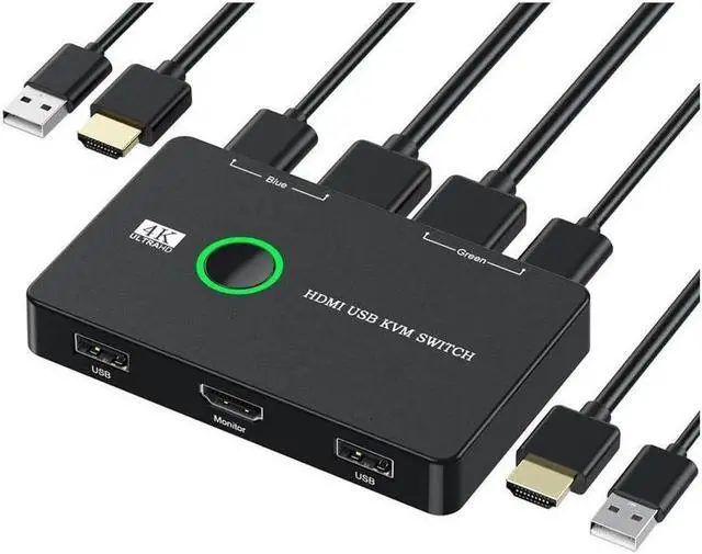 Main image of 4K USB HDMI KVM Switch 2 Port HDMI Switcher Selector Box USB and HDMI Switch for 2 Computers Share Keyboard Mouse Printer and one HD Monitor