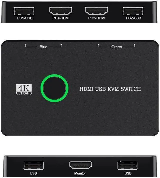 Alt view image 6 of 7 - 4K USB HDMI KVM Switch 2 Port HDMI Switcher Selector Box USB and HDMI Switch for 2 Computers Share Keyboard Mouse Printer and one HD Monitor