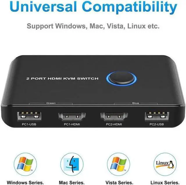 Alt view image 5 of 7 - 4K USB HDMI KVM Switch 2 Port HDMI Switcher Selector Box USB and HDMI Switch for 2 Computers Share Keyboard Mouse Printer and one HD Monitor