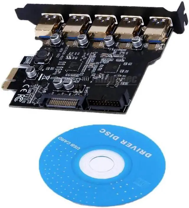 Alt view image 5 of 6 - 5 Ports PCI-E to USB 3.0 19-Pin PCI Express Expansion Card SATA 15PIN Connector With CD Driver for Laptop desktop Windows