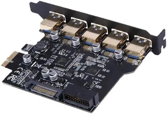 Alt view image 3 of 6 - 5 Ports PCI-E to USB 3.0 19-Pin PCI Express Expansion Card SATA 15PIN Connector With CD Driver for Laptop desktop Windows