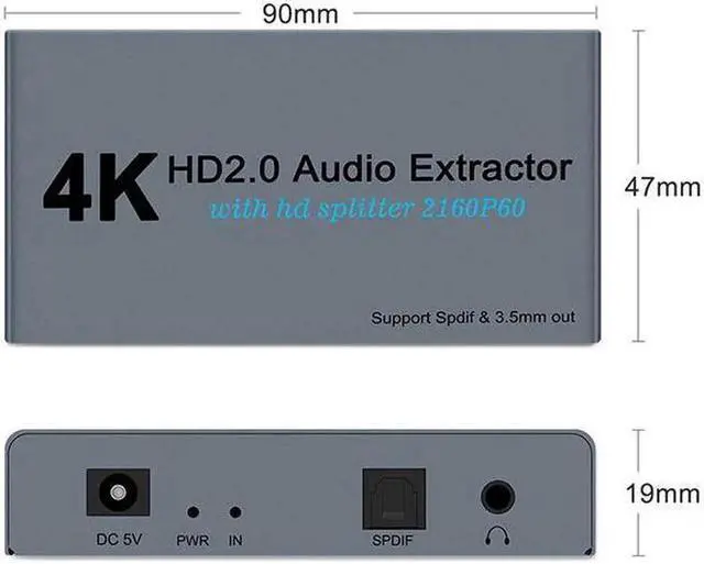 Alt view image 4 of 6 - 4K@60fs HDMI Audio Splitter HDMI2.0 Audio Decoder Audio Extractor HDMI 1 In 2 Out HDMI 1*2 HDCP2.2 (SPDIF+ 3.5mm Jack)