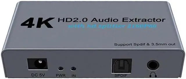 Alt view image 6 of 6 - 4K@60fs HDMI Audio Splitter HDMI2.0 Audio Decoder Audio Extractor HDMI 1 In 2 Out HDMI 1*2 HDCP2.2 (SPDIF+ 3.5mm Jack)