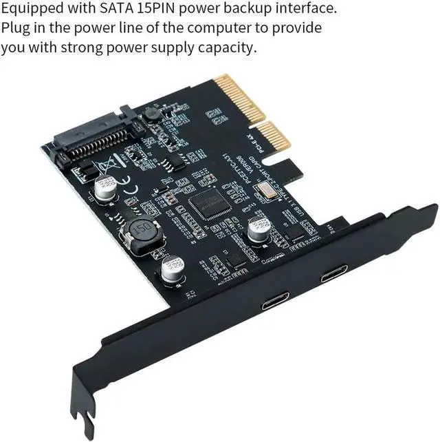 Alt view image 2 of 7 - PCI-Express 4X to USB 3.1 Gen 2 (10 Gbps) 2-Port Type C Expansion Card Asmedia Chipset for Windows 7/8/10/Linux/MAC OS 10.14 PCI Express USB C Card(2X Type-C Port)