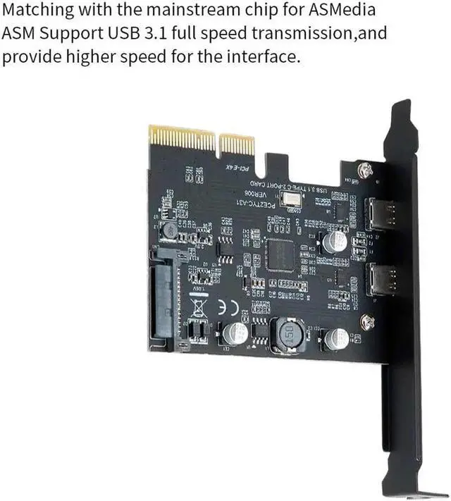 Main image of PCI-Express 4X to USB 3.1 Gen 2 (10 Gbps) 2-Port Type C Expansion Card Asmedia Chipset for Windows 7/8/10/Linux/MAC OS 10.14 PCI Express USB C Card(2X Type-C Port)