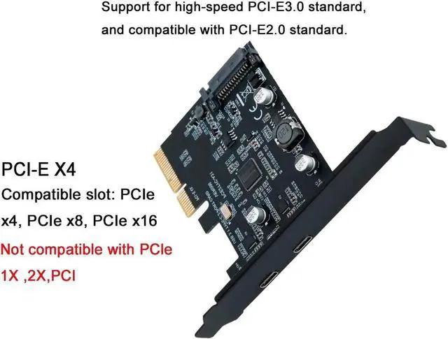 Alt view image 6 of 7 - PCI-Express 4X to USB 3.1 Gen 2 (10 Gbps) 2-Port Type C Expansion Card Asmedia Chipset for Windows 7/8/10/Linux/MAC OS 10.14 PCI Express USB C Card(2X Type-C Port)