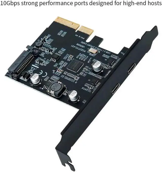 Alt view image 3 of 7 - PCI-Express 4X to USB 3.1 Gen 2 (10 Gbps) 2-Port Type C Expansion Card Asmedia Chipset for Windows 7/8/10/Linux/MAC OS 10.14 PCI Express USB C Card(2X Type-C Port)