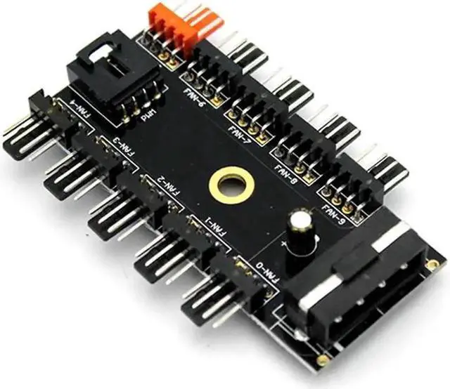 Alt view image 2 of 6 - Black PC 1 to 10 4Pin Molex Cooler Cooling Fan Hub Splitter Cable PWM 12V 4Pin Power Supply Adapter For BTC Antminer Mining