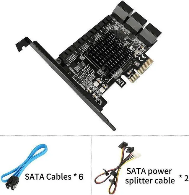 Alt view image 2 of 7 - PCIe SATA Card 10 Port with 6 SATA Cables and 2 SATA Power Splitter Cables, SATA Controller Expansion Card with Standard Profile Bracket, 6Gbps PCIe to SATA 3.0 PCI-E X4 Host Controller Card